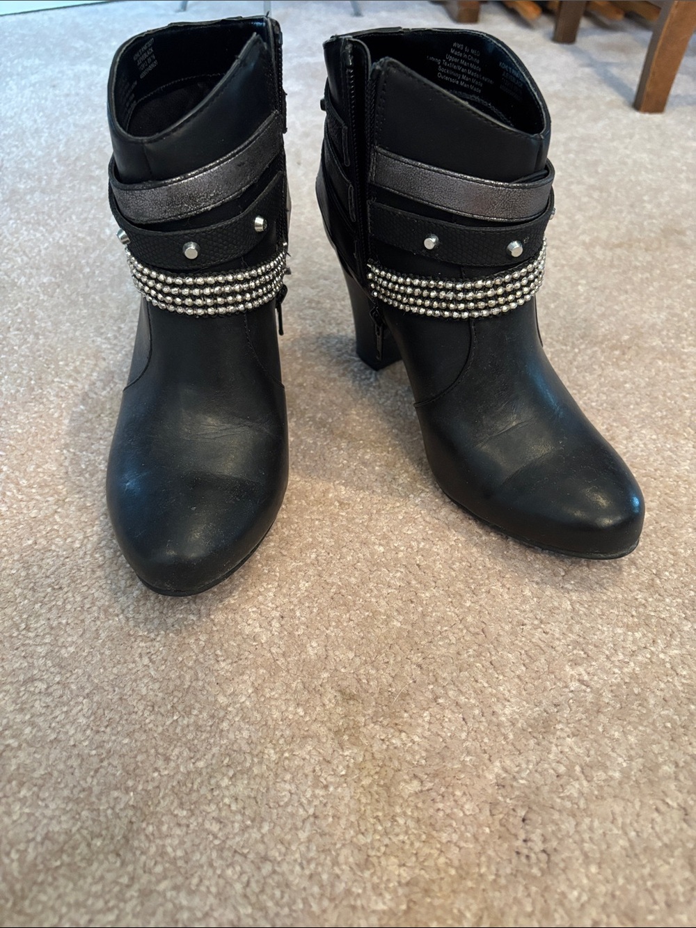 Jennifer Lopez Black Ankle Boots with Silver Bead Straps